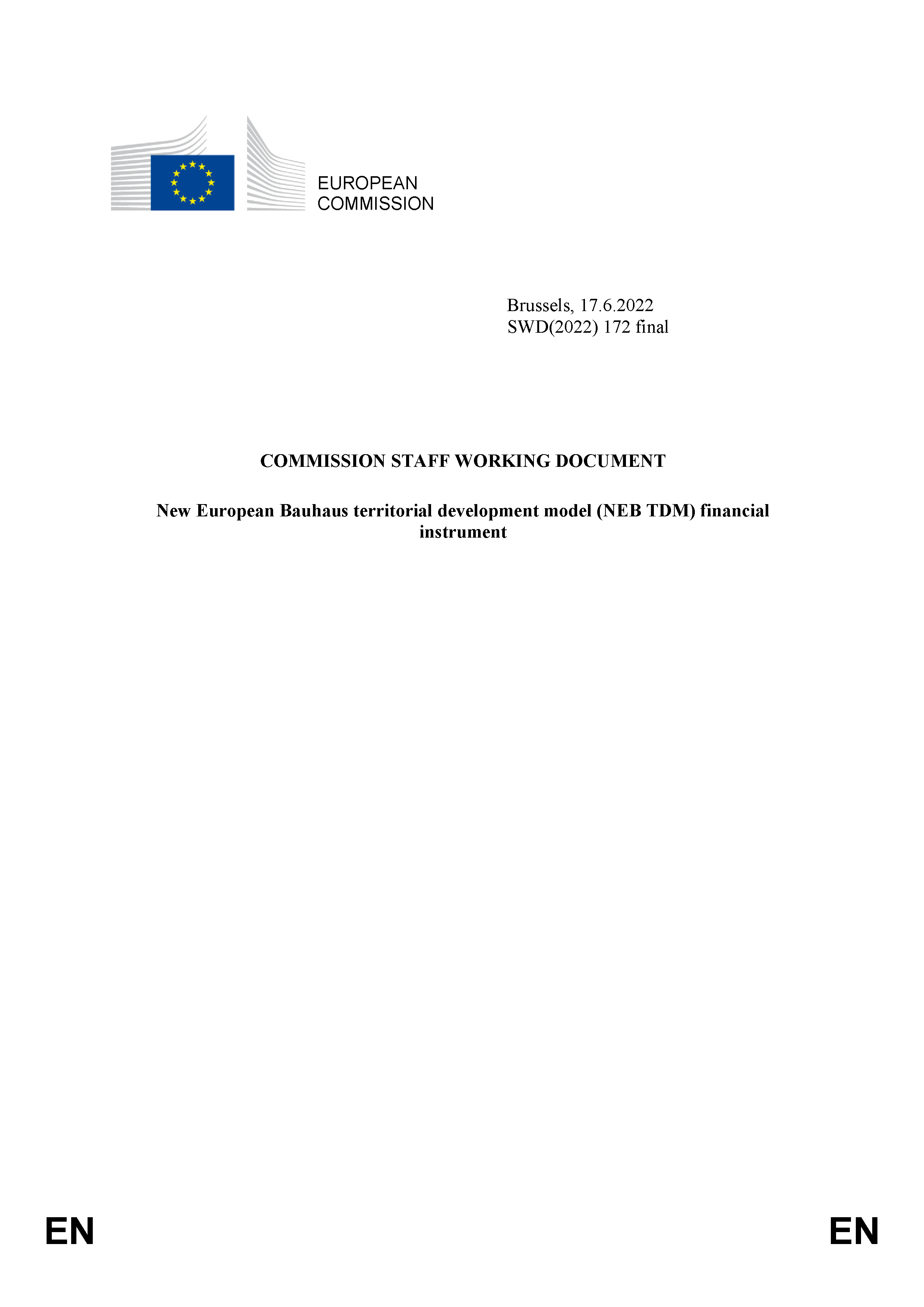 New European Bauhaus territorial development model (NEB TDM) financial instrument