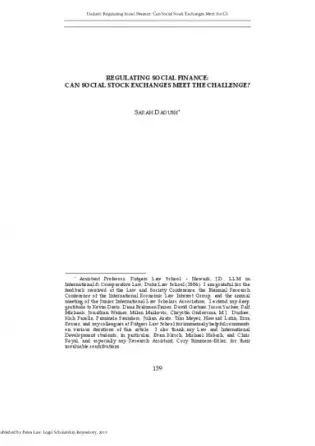 Regulating social finance: can social stock exchanges meet the challenge