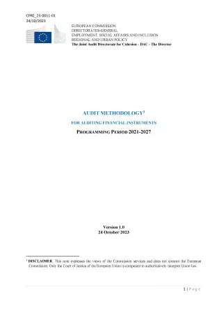 Audit methodology for auditing financial instruments, programming period 2021-2027 Audit methodology for auditing financial instruments, programming period 2021-2027