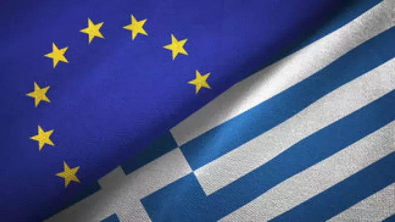 Greek and EU flag Greek and EU flag