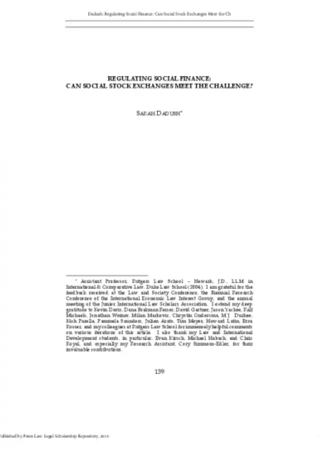 Regulating social finance: can social stock exchanges meet the challenge