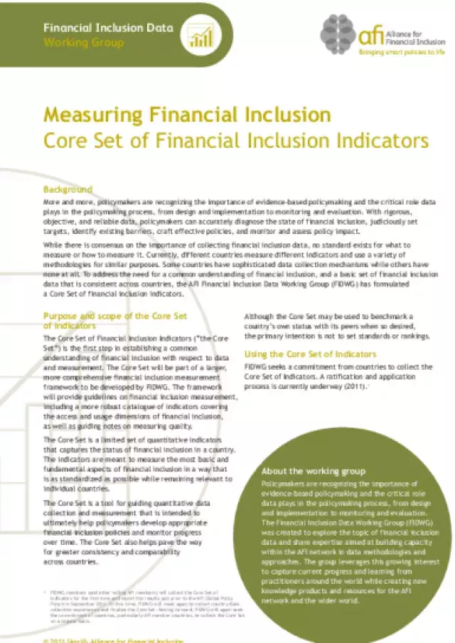 Measuring Financial Inclusion: Core Set of Financial Inclusion Indicators