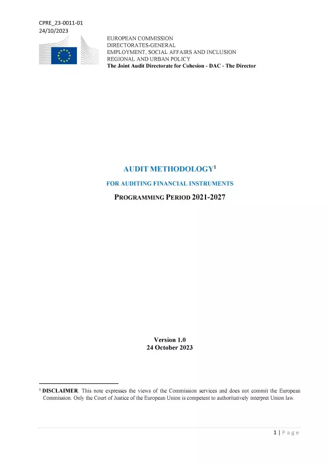 Audit methodology for auditing financial instruments, programming period 2021-2027
