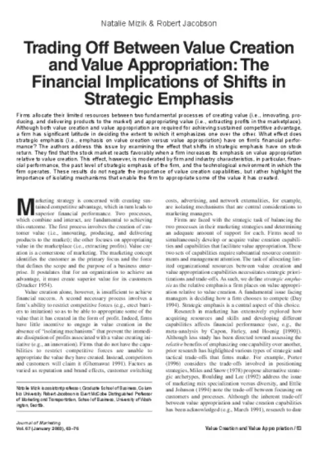 Trading off between value creation and value appropriation: the financial implications of shifts in strategic emphasis